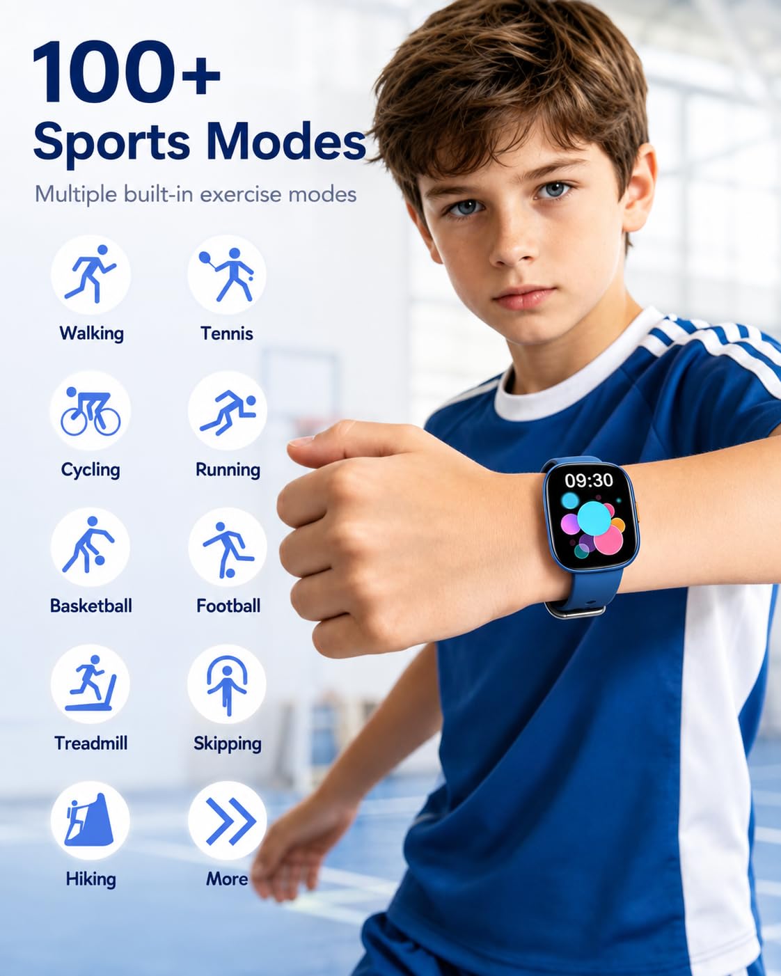 clleylise Smart Watch per bambini con chiamata Bluetooth, carta da parati fai da te e riproduzione musicale, promemoria meteo/sedentarietà, fotocamera con telecomando, adatto per ragazzi e ragazze 4