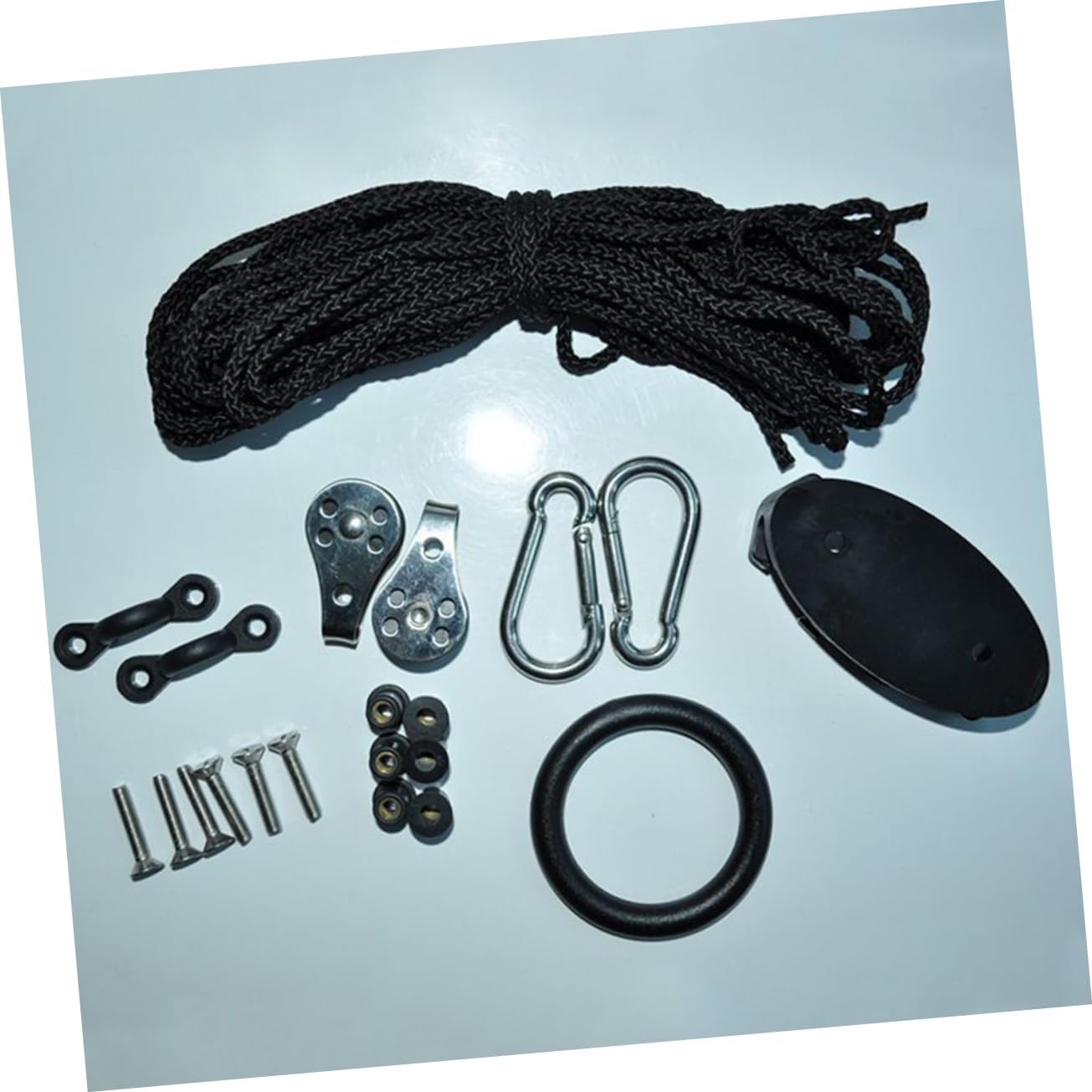 UKCOCO 1 Set Kayak Anchor Trolley Kit with Cleat Pulleys Rigging Ring Pad Eyes and Screws Easy to Install Water Sports Accessories for Canoe and Kayak Stability