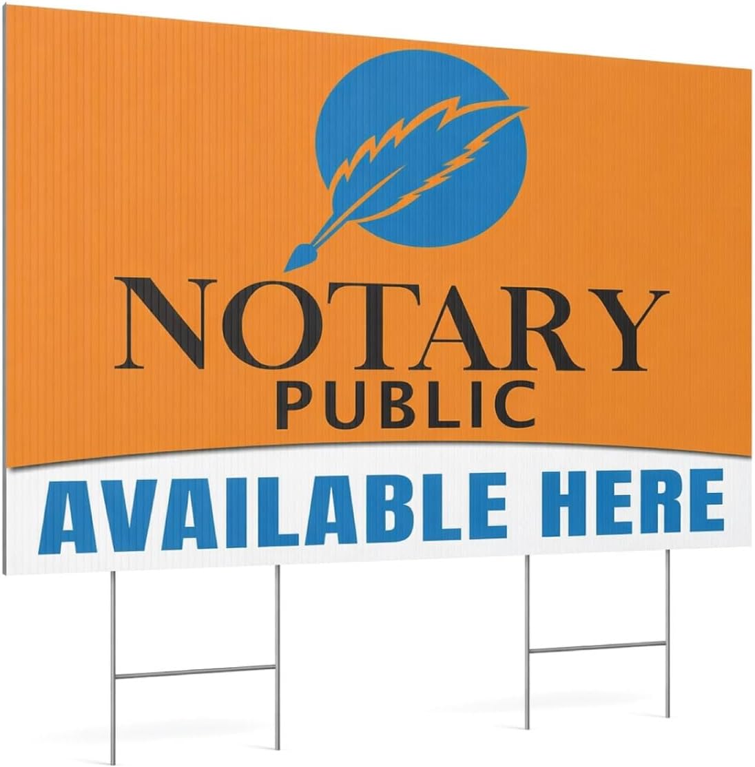 Notary Services Yard Sign Available Here, Double Sided Outdoor Sign with Metal H-Stake, Weatherproof Coroplast Business Lawn Signs for Notary Public (Orange, 36x24 Inches)
