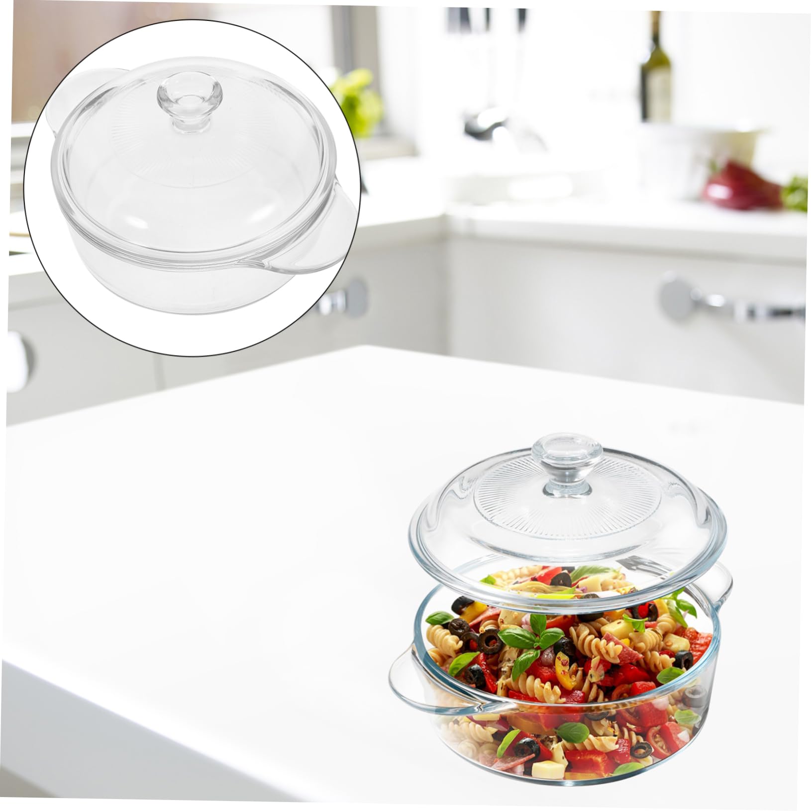 Cabilock Ensaladera de Cristal Transparente con Tapa, 1l, Doble Asa | Vidrio, Conserva la Comida, Transporte Sencillo, Manejo Cómodo Cuenco para Servir en Cocina u Oficina
