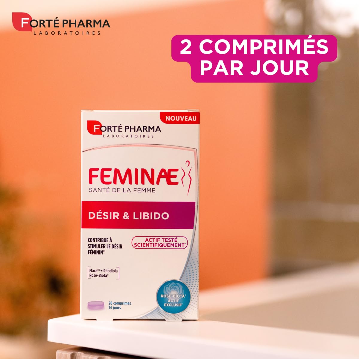 Forté Pharma - Feminae Désir & Libido - Bien etre femme, Libido femme, Fatigue, Régulation hormonale - MACA, Rose biota, Rhodiola, Vitamines - 28 comprimés, 2/jour