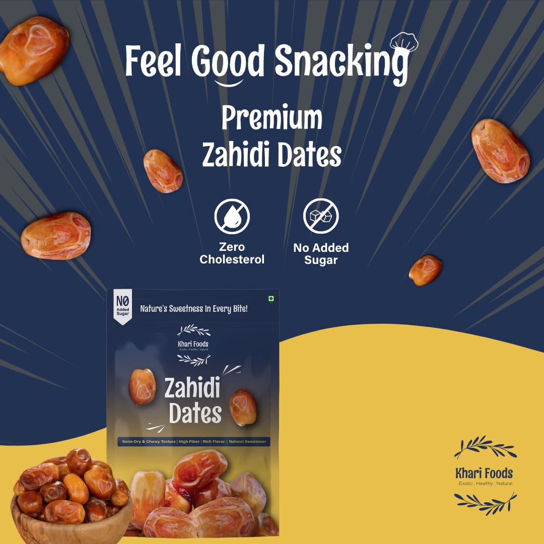 Khari Foods Premium Dried Zahidi Brown Dates, Khajur/Khajoor Dry Fruits, Energy Booster, High Fibre, Healthy Snacks (500g) 1