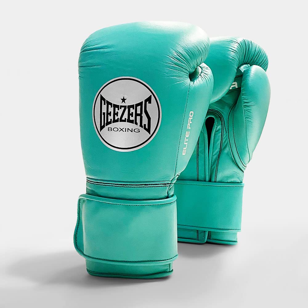 Geezers Boxing Elite Pro 2.0 Hook & Loop Sparring/Training Gloves - Mens, Womens Boxing Hook & Loop gloves - sparring gloves - ideal for heavy duty punch bags (Mint Green, 14oz)