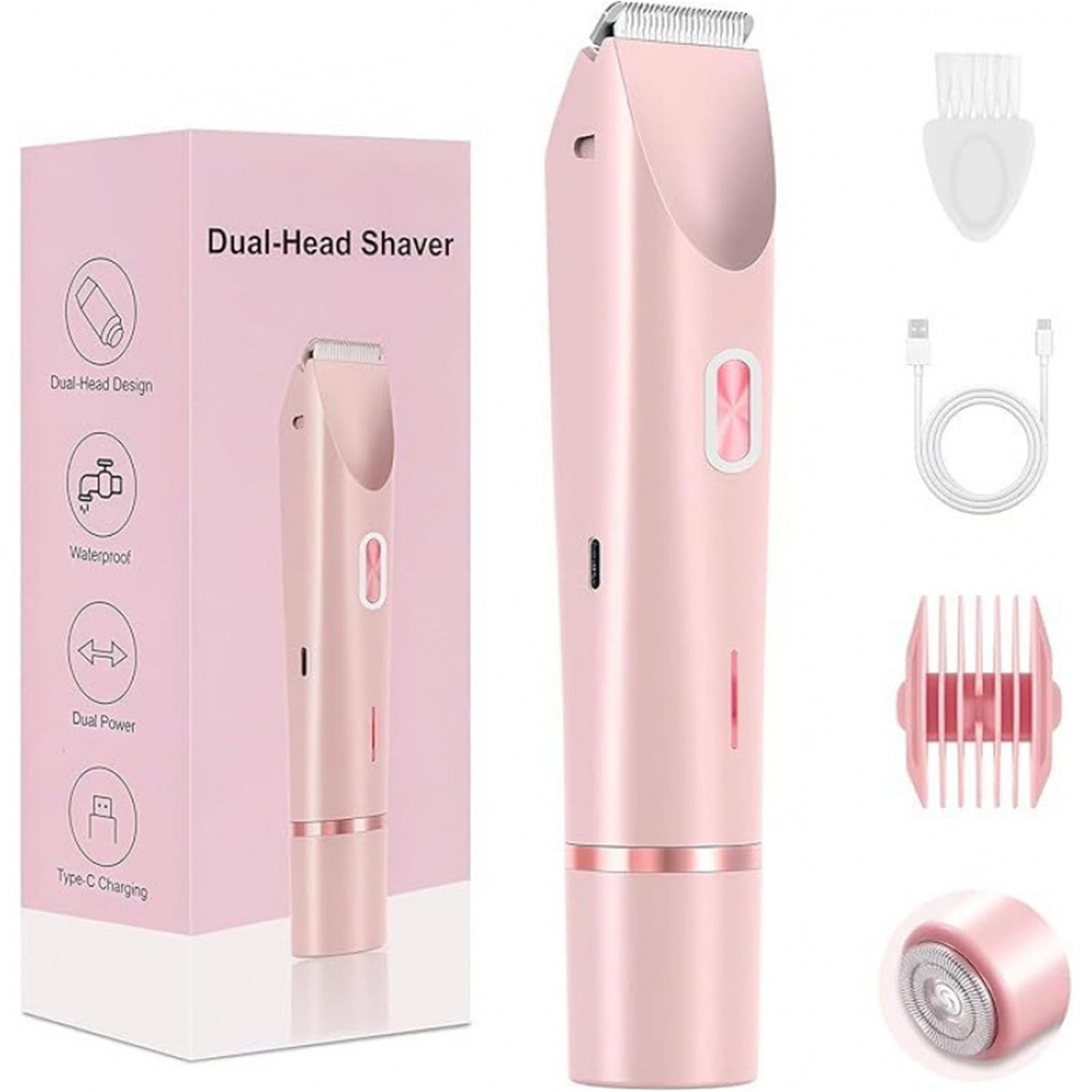 Afeitadora de bikini 2 en 1 recargable con doble cabezal rosa 8