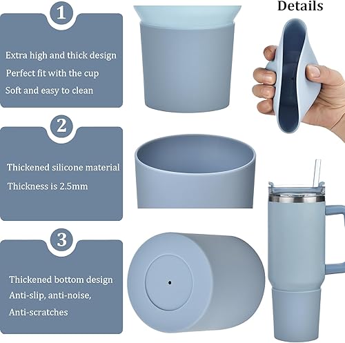 Miniatura 5 de Haundry Paquete de 2 fundas de silicona para vaso Stanley, funda protectora para botella de agua para vaso Stanley de 40 onzas, parachoques de