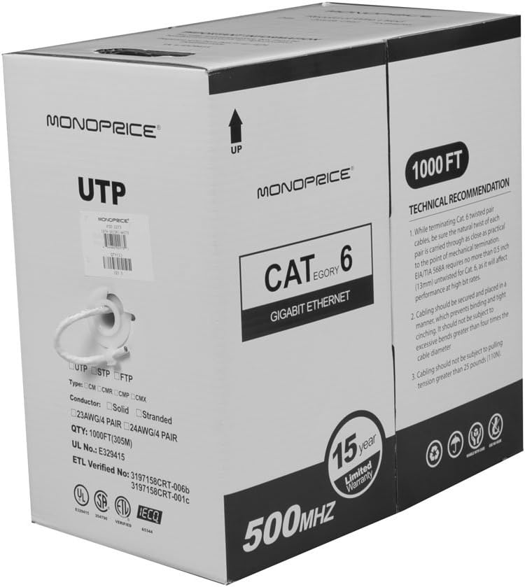 Monoprice 102273 Cat6 Ethernet Bulk Cable and Klein Tools VDV226-110 Ratcheting Modular Data Cable Crimper