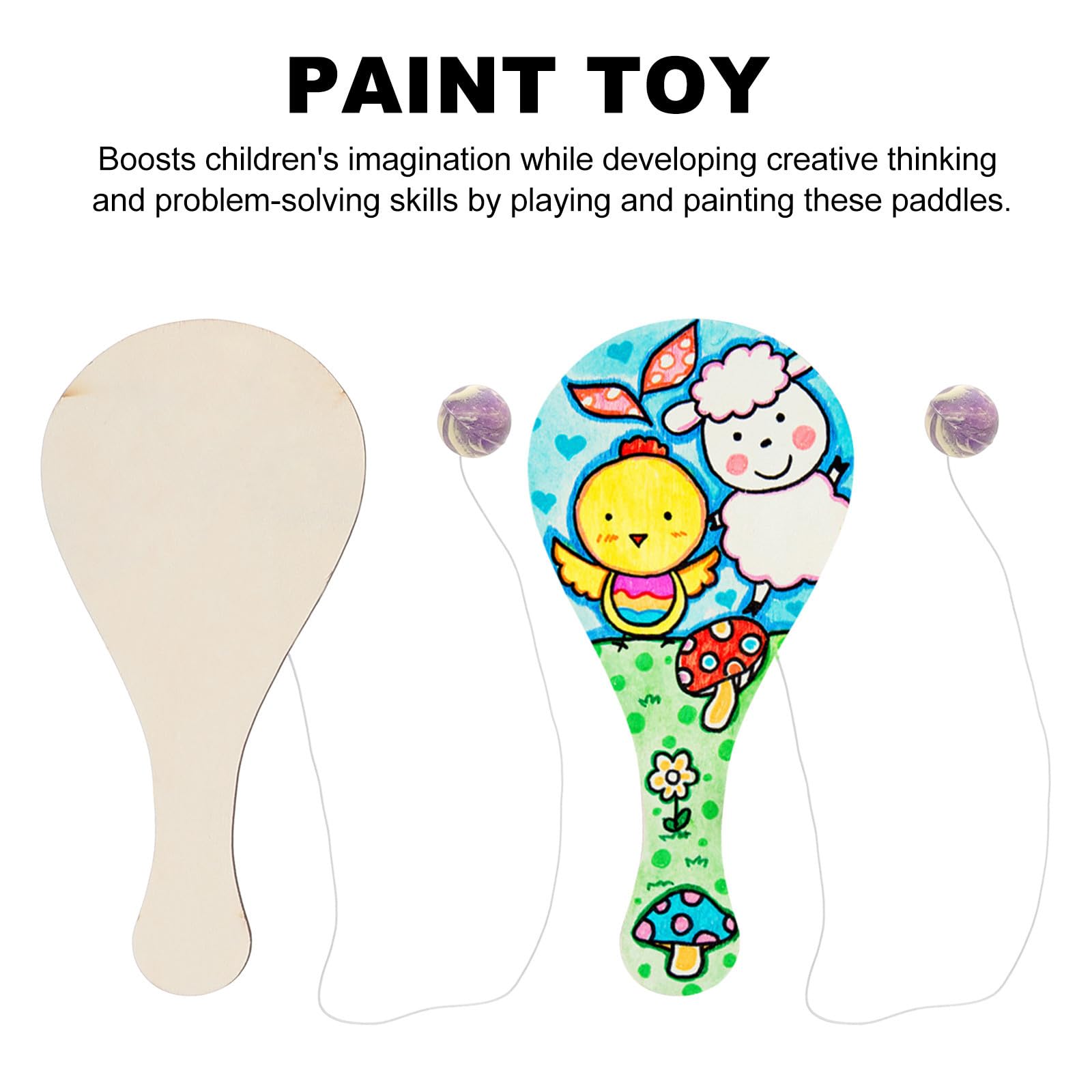 ORFOFE Set 6 Pezzi Gioco Paddle Ball in Legno e Gomma per Racchette da Disegno Creative per Attività Manuali e Coordinazione Giocattolo Educativo per Asili e Famiglie