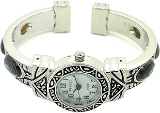 Ladies Silver Metal Bangle Cuff Fashion Watch with Stones Pearl Dial