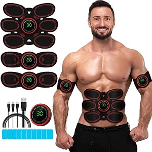 Abs Stimulator Muscle Toner, Ab Machine Trainer USB Rechargeable Gear for Abdomen/Arm/Leg, Fitness Strength Training Workout Equipment for Men and Women