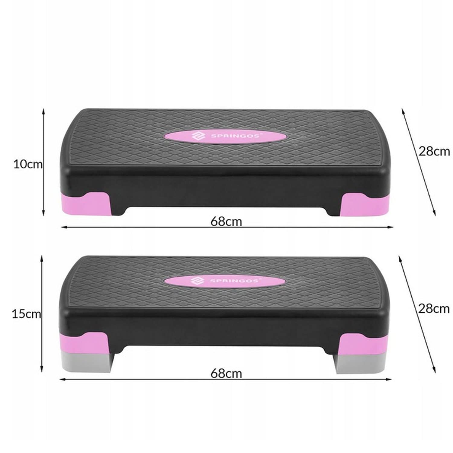 SPRINGOS Step Fitness Casa Stepper 68 x 28,5 cm, 2 Altezze Regolabili, Superficie Antiscivolo, Capacità Massima 350 kg – Ideale per Allenamenti Cardio e Muscolari