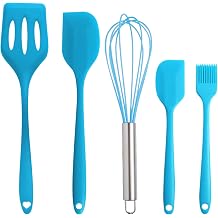 Silicone Spatula Set 5 Pieces Heat Resistant Non-Stick Rubber Spatulas for Baking Cooking Mixing Scraping Nonstick Cookware Kitchen Utensils Blue