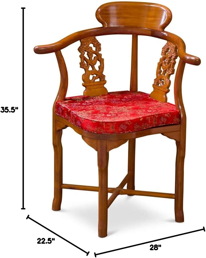 ChinaFurnitureOnline Natural Finish Rosewood Flower and Bird Oriental Corner Chair