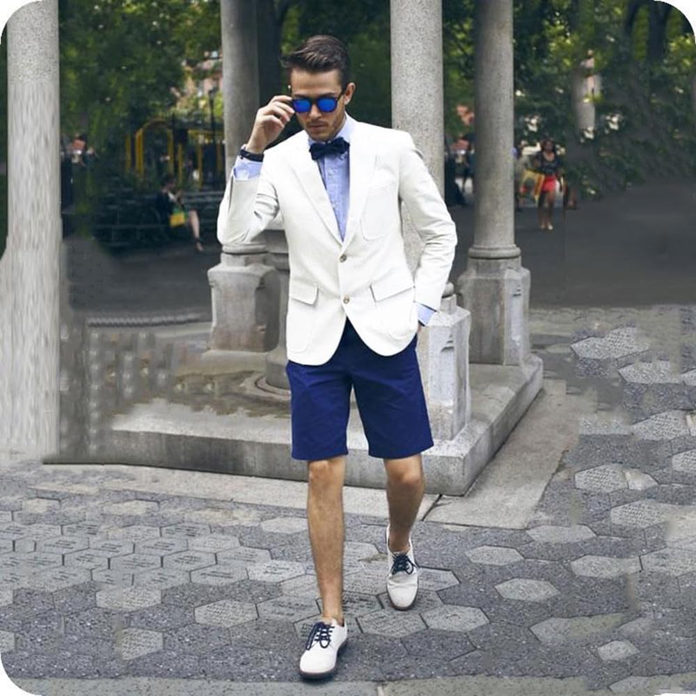 Uomo Vestito Due Bottoni Business Casual Giacca Pantaloni Corti per Il Partito