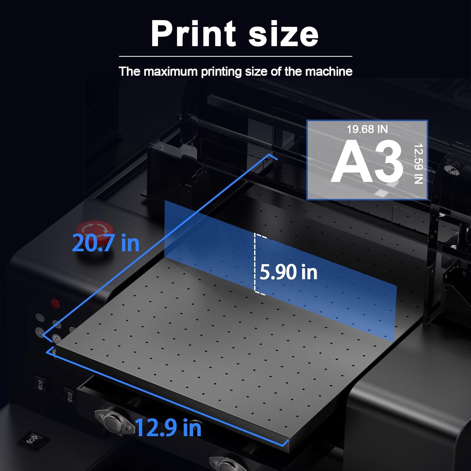 Diagram showing the A3 print size and maximum height