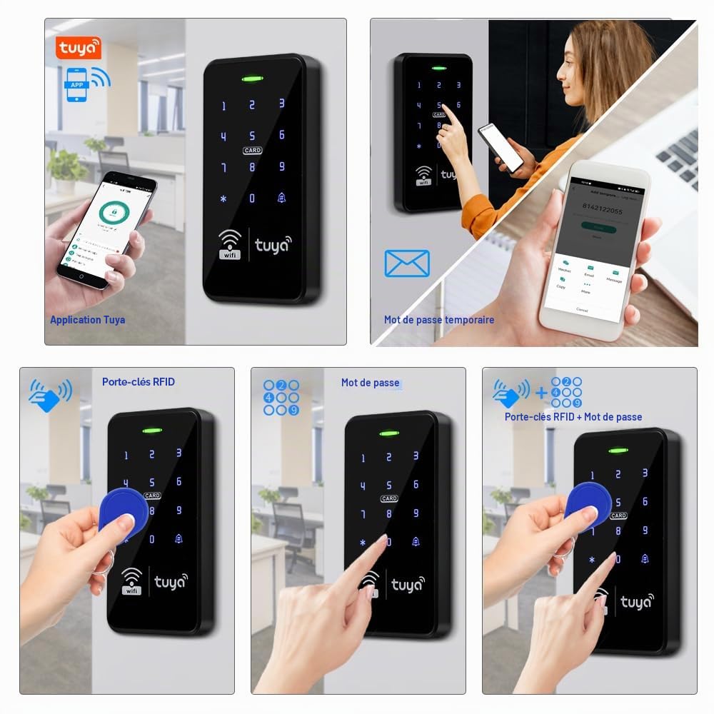 Kit de Serrure de Porte sans clé Tuya Imperméable à l'eau Double Fréquence Clavier avec DC 12V NC Sécurité électrique Serrure 3A Système de Sécurité d'alimentation