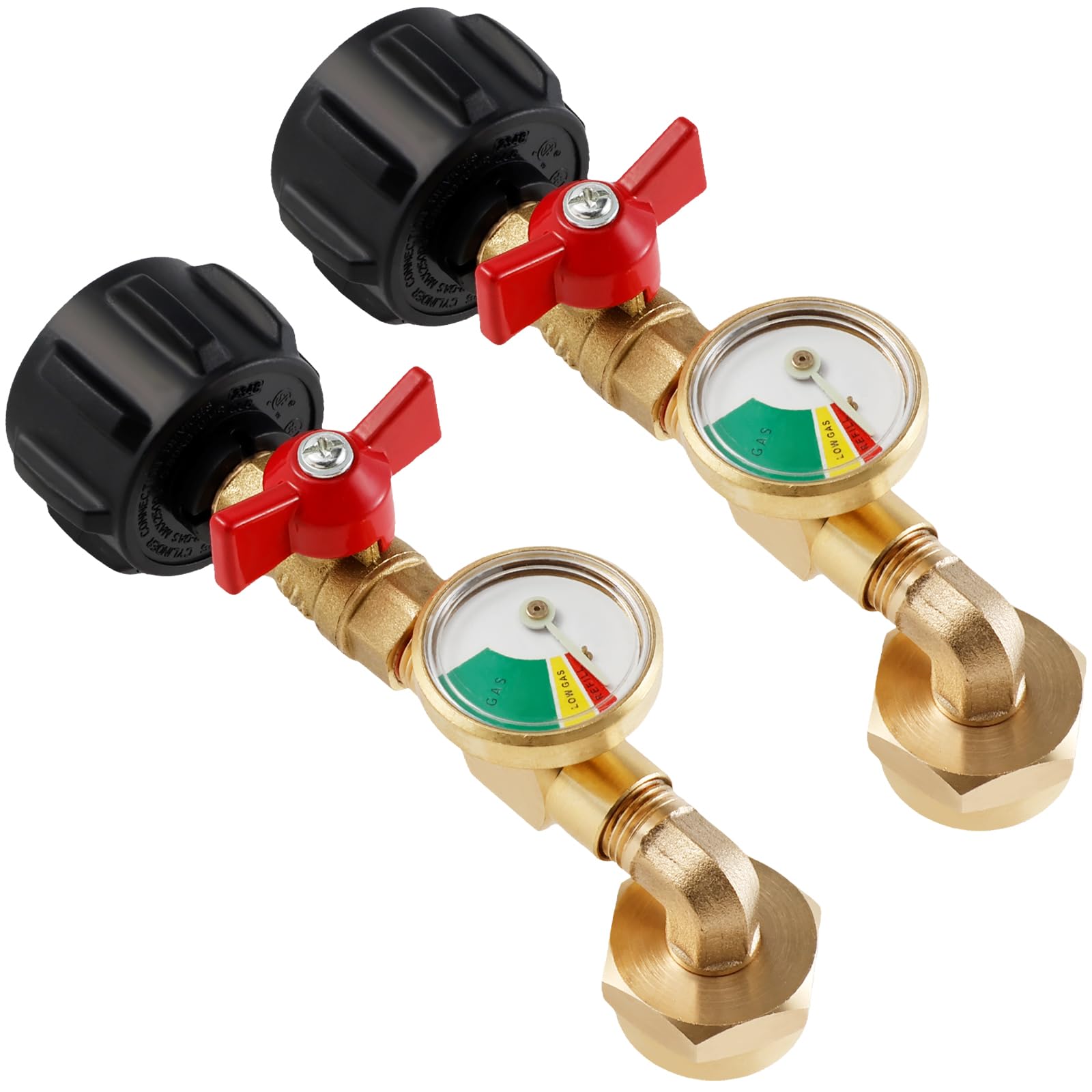 QCC1 Propane Refill Adapter with Valve and Gauge,Upgraded Propane Refill Elbow Adapter Compatible with 5-40 LB Propane Tank,90 Degrees Propane Refill Pressure Adapter Coupler(2 pcs)