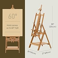 Vista 2 de Caballete de madera grande para pintar: soporte de caballete con marco H para artista, con accesorios mejorados, sostiene lienzo de hasta 93