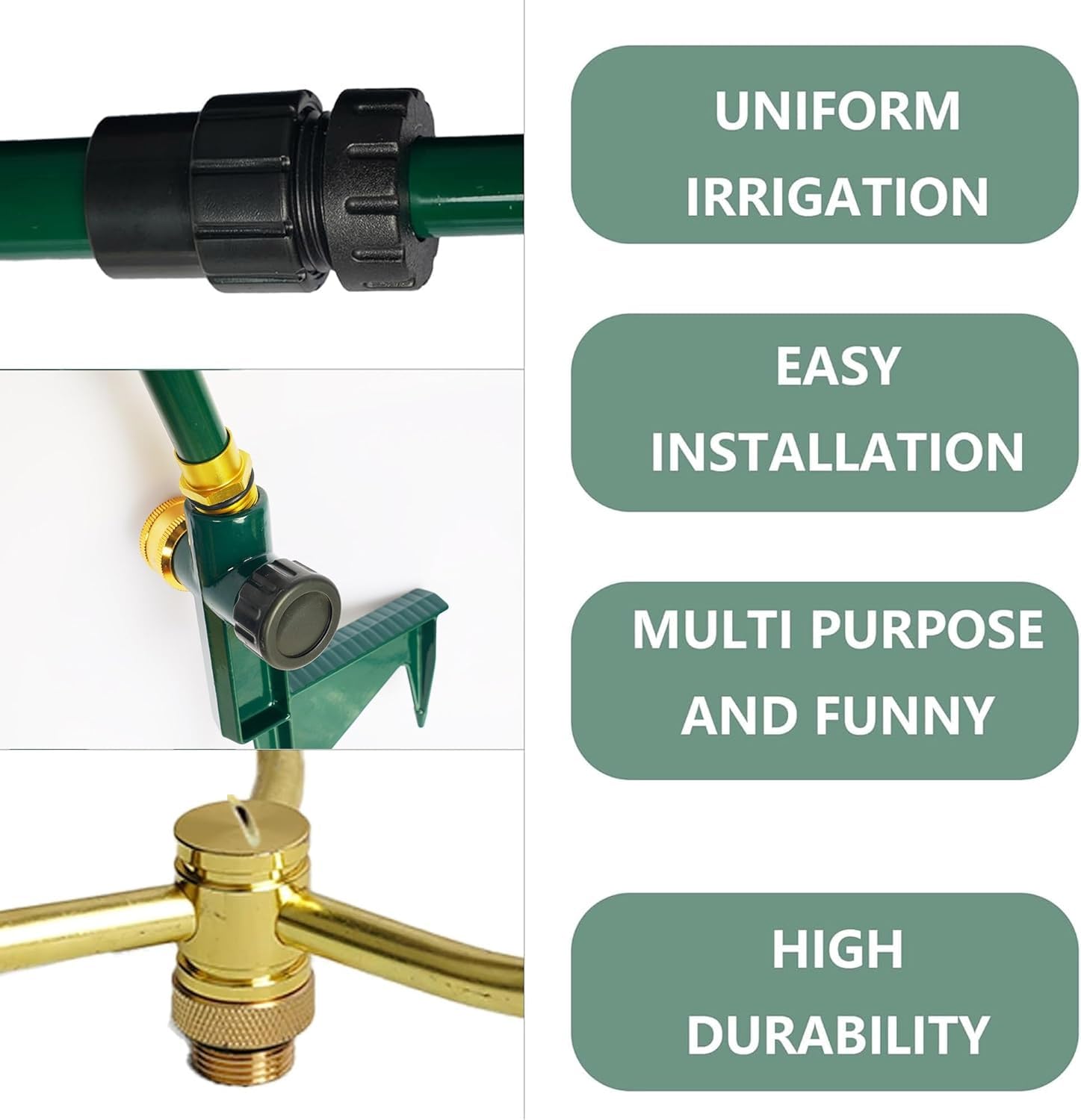 Hourleey Irrigatore da giardino a 3 bracci, confezione da 2 irrigatori per prato con base telescopica regolabile, rotazione di 360 gradi per una copertura di grandi aree, sistema di irrigazione del