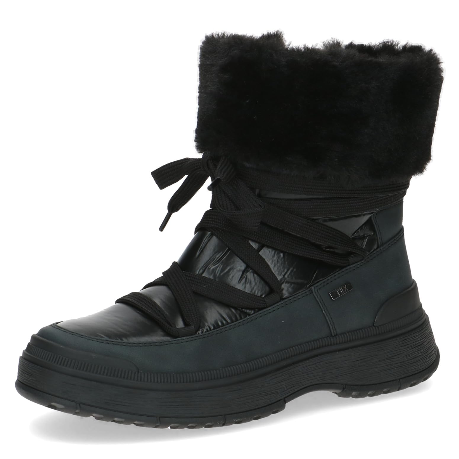 CAPRICE Women's winter ankle boots lace-up Lined Fur Width G, Black (Black Comb), 7.5 UK