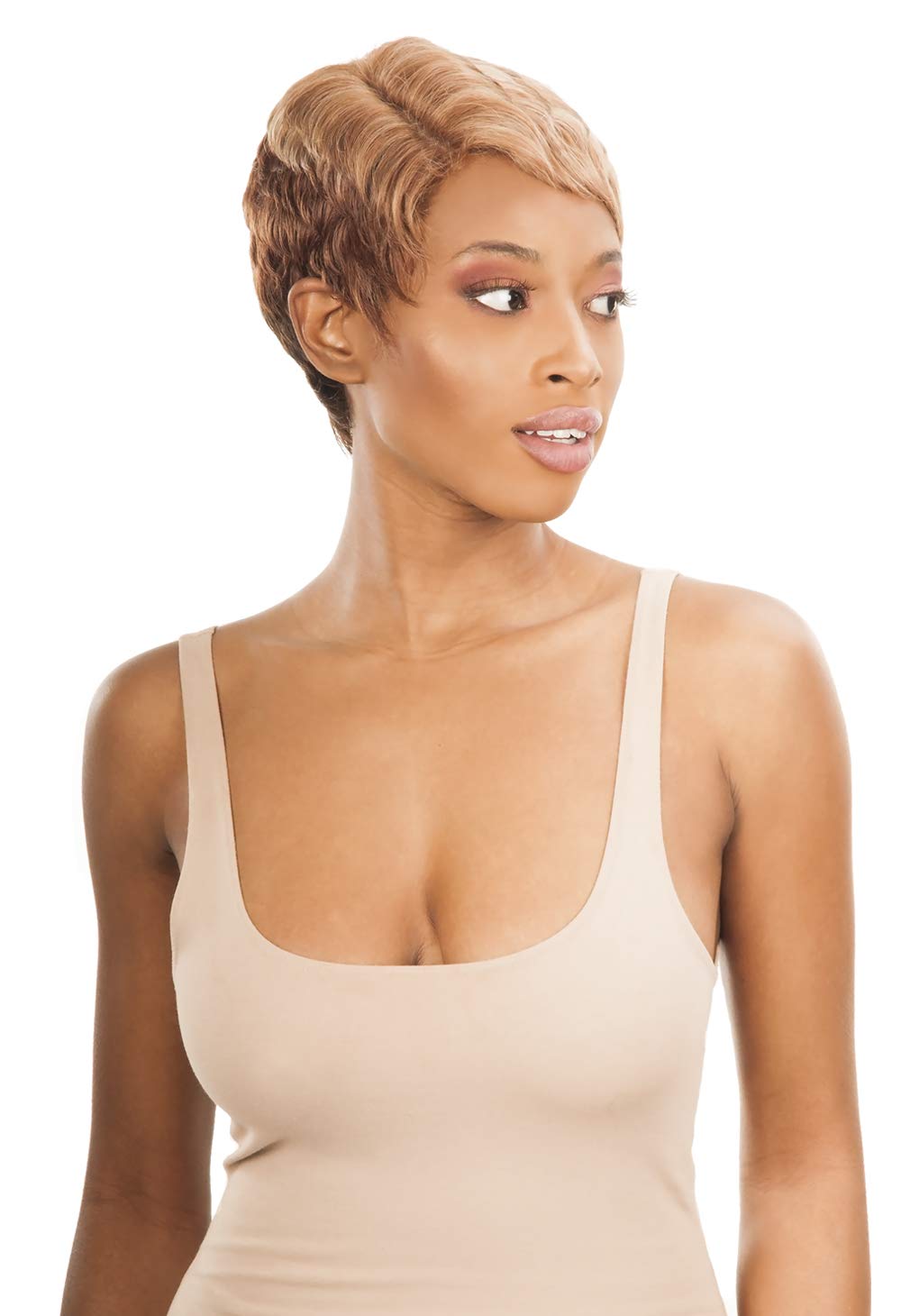 New Born Free HD Part Lace Layered Wave Short Pixie Cut Style Wig with Side Parting Synthetic High Heat Resistant Fibers - HDP01 (SUGAR_BLONDE)