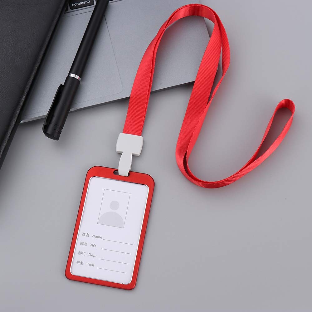 WeKonnect; Natural Hard Metal (Aluminum Alloy) PVC ID Card Holder/Badge (Refer Image) with Scratch Guard and Neck Lanyard/Strap for Office ID Cards Only (Red Vertical Holder with Lanyard - 30) 3