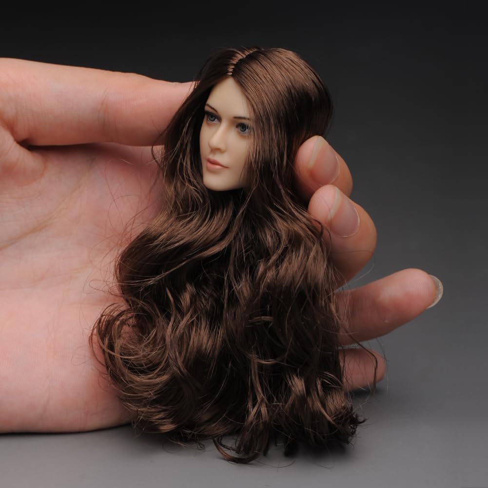 1/6 Scale Female Head Sculpt,European Girl Suntan Skin Planted Hair Head Carved for 12inch PH TBL JO Action Figure Body Collection (Blue Eyes and Brown Hair)