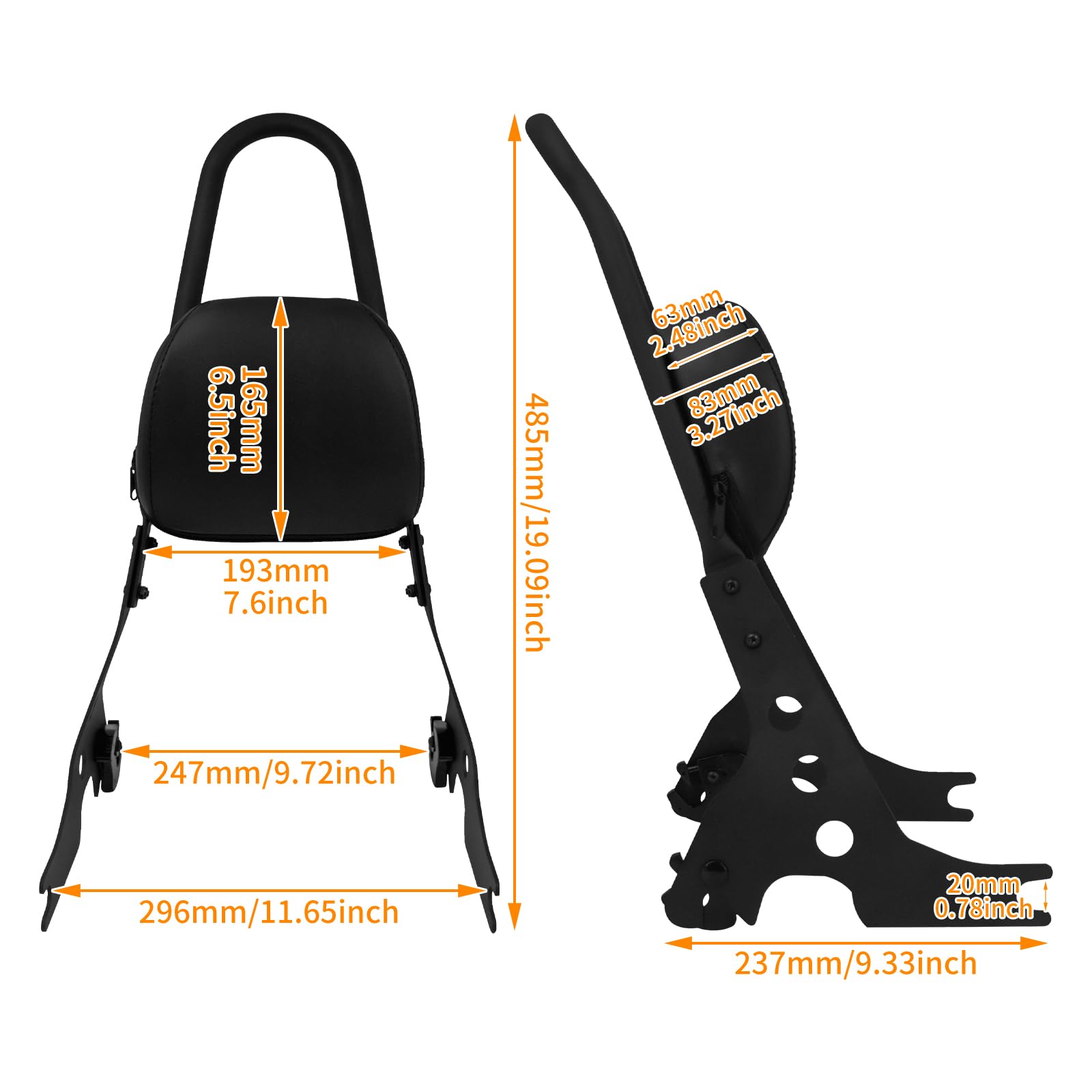 Schienale passeggero staccabile per moto Sissy Bar con cuscino imbottito adatto per Harley Sportster Iron 883 XL883N 1200 2004-2022