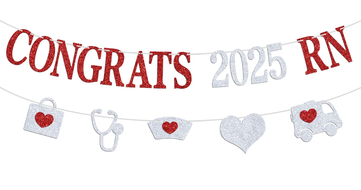 Congrats 2025 RN Banner, Future Registered Nurse, Nurse Grad Party Decoration Supplies - Nursing School Survivor Graduation Party Bunting Sign/Photo