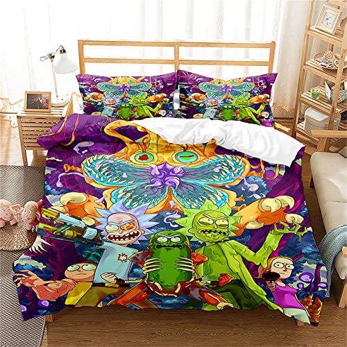 Duvet Cover King Size Hotel Quality Bedding Set Rick and Morty Duvet Sets Soft Breathable 100% Poly Cotton Quilt Cover with Pillowcases (200x200cm(Double),RAM 01)