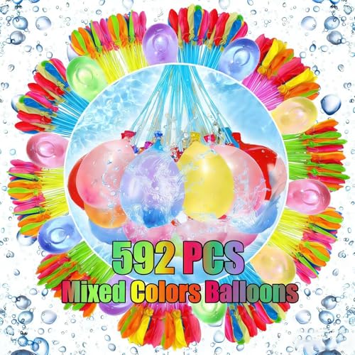 592 Pcs Water Balloons Rapid-Fill Within Second Self-Sealing Easy to Use Vibrant Colors Eco-Friendly Ideal for Summer Fun Outdoor Games Perfect for Parties and Backyard Water Fights (592)