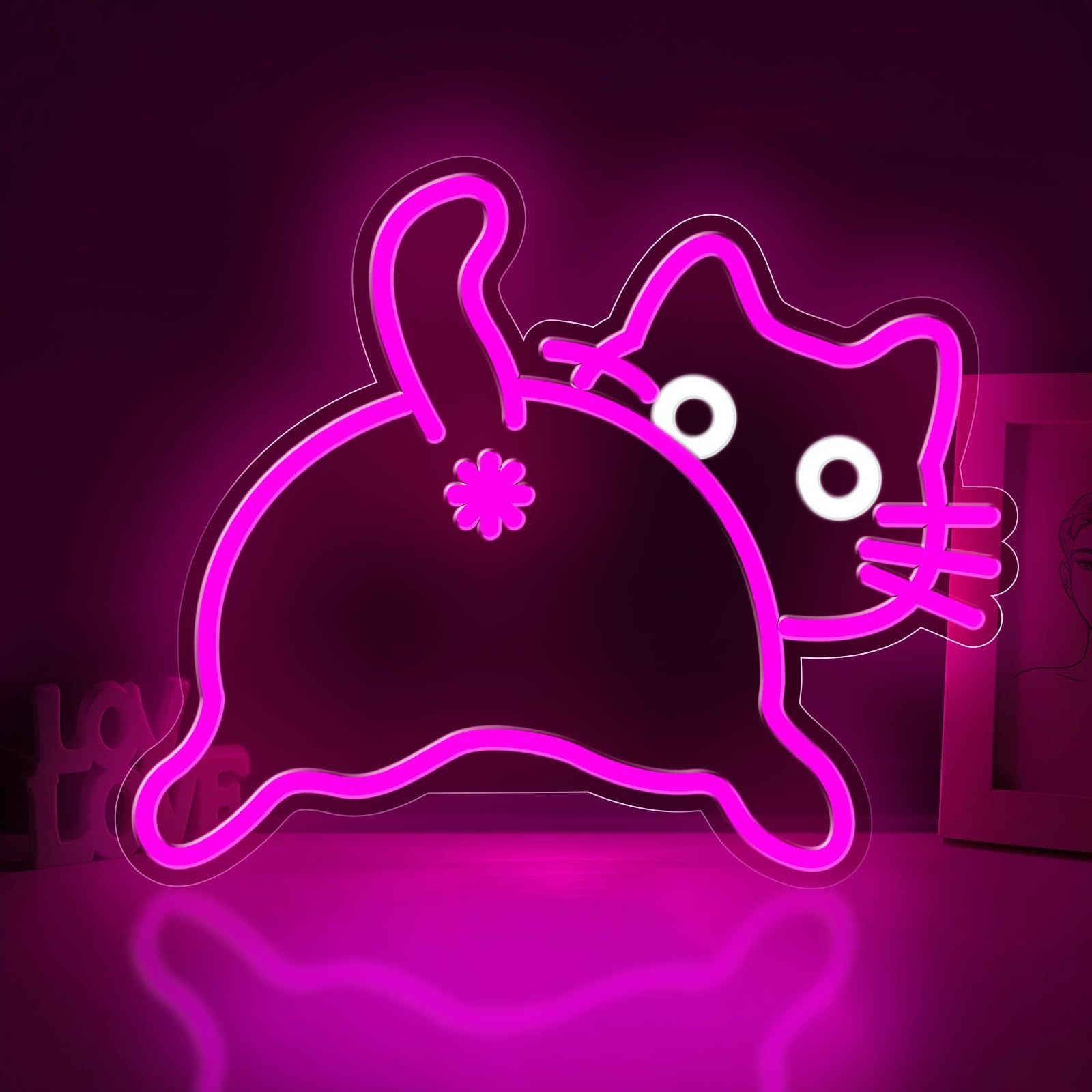 Cat Neon Sign for Wall Decor,Dimmable Funny Kitty Neon Light,Pink Animal Light Up Signs for Bedroom Party Bar Background Christmas Gifts Decorations