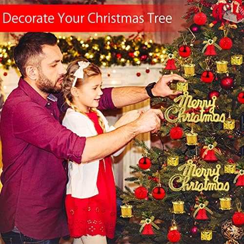 32 PCS Christmas Baubles Set, Christmas Balls Ornaments Shatterproof Hanging Ball Baubles Christmas Tree Decoration with Shiny Matte & Glitter Decorated Baubles Merry Christmas, 3.5/4cm, Gold and Red