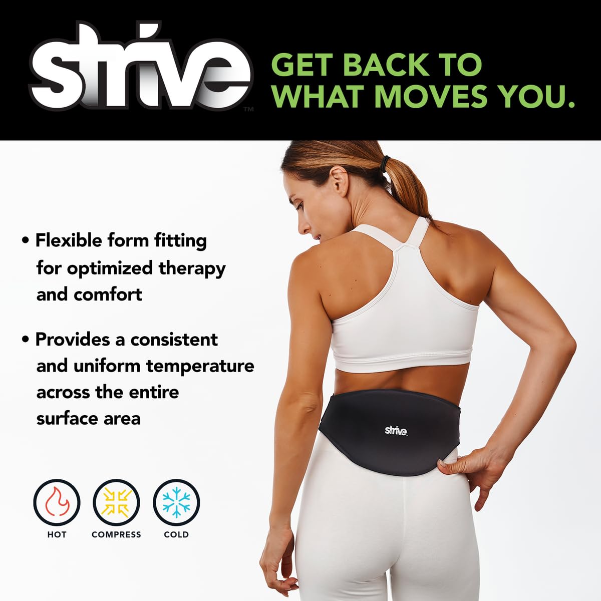 Strive Back Ice Pack Wrap, Hot & Cold Therapy Wrap for Soothing Relief and Support, Adjustable Compression for Comfortable Healing, Perfect for Back Pain and Muscle Recovery, Black
