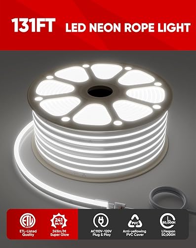 Miniatura 4 de Shine Decor Productos del paquete de la pista del canal de aluminio con 6300K blanco 131.2ft LED Neon Rope Lights Kit