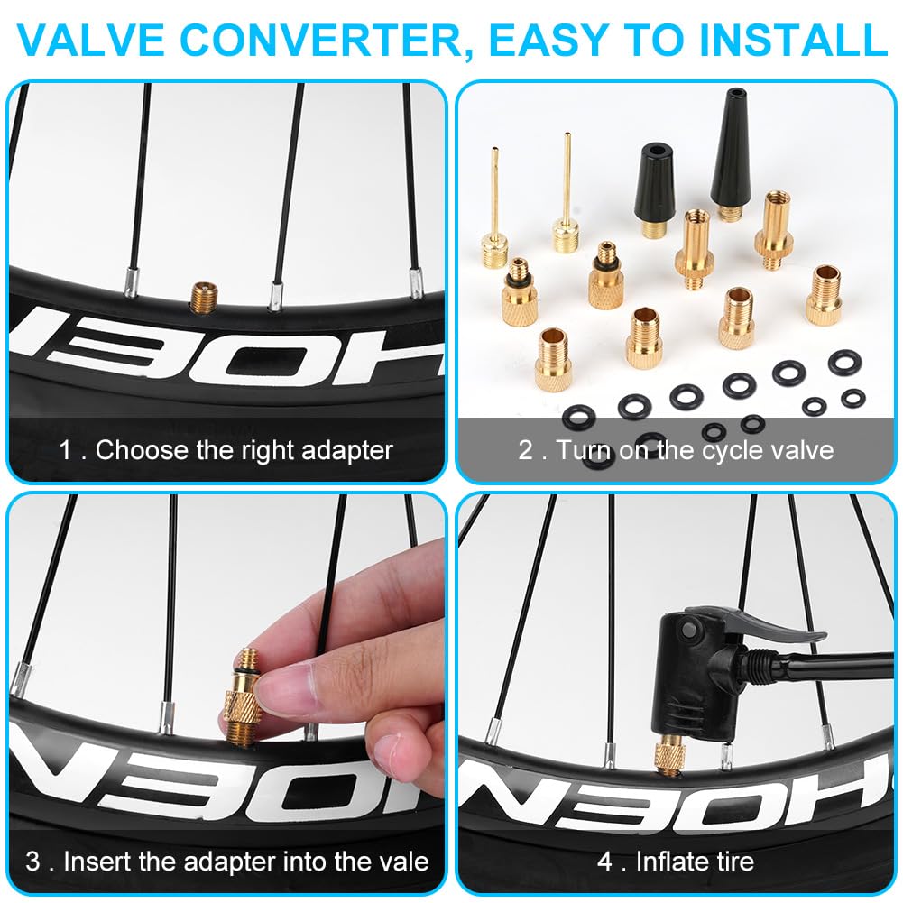 Flintronic Adattatore per Valvola Bicicletta, 21 Pezzi Set Convertitore SV DV AV Schrader