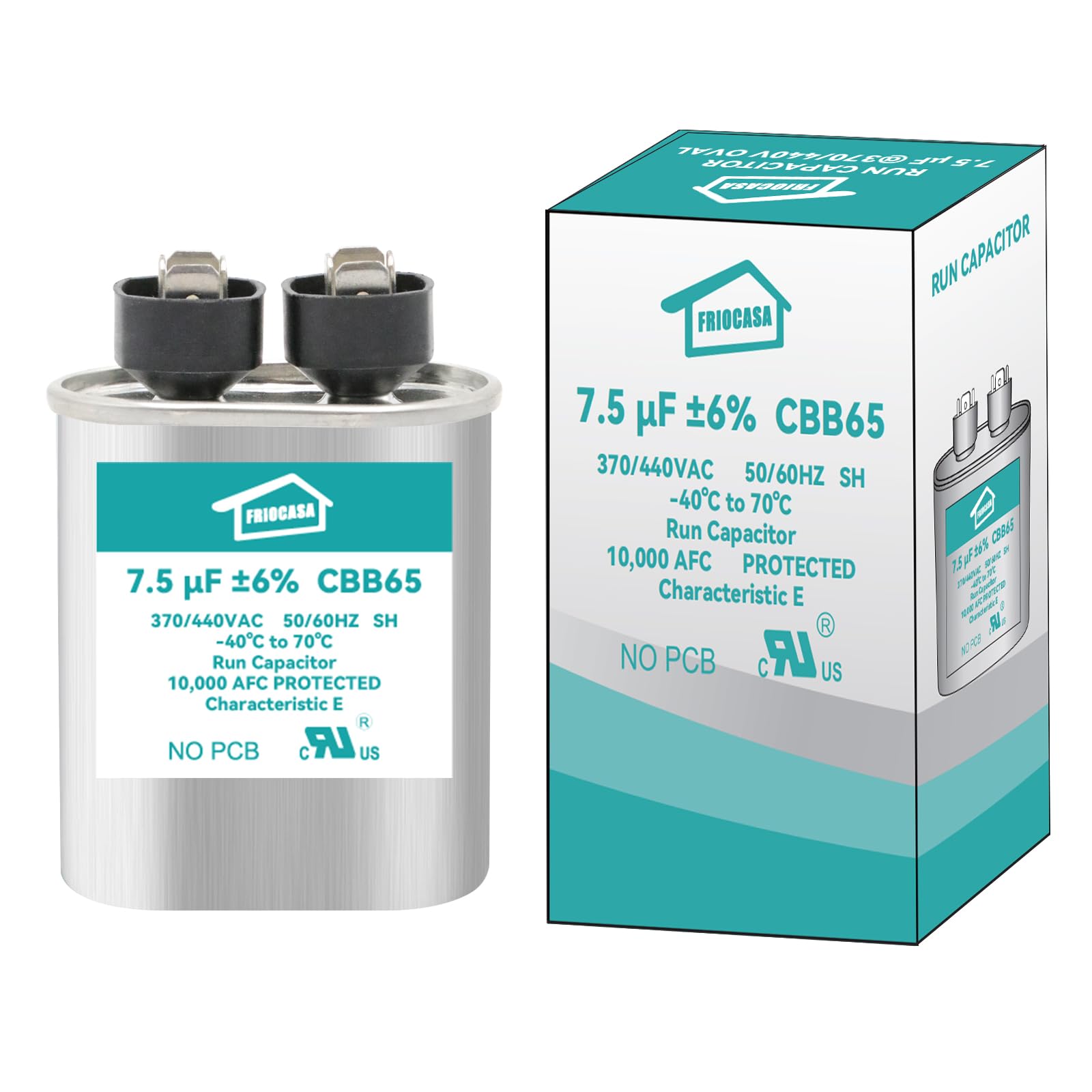 7.5 uF 7.5 MFD ±6% Ac Capacitor 370V/440V 50/60Hz CBB65B Air Conditioner Capacitors for AC Unit Fan Motor Start or Pool Pump or Air Condenser Straight