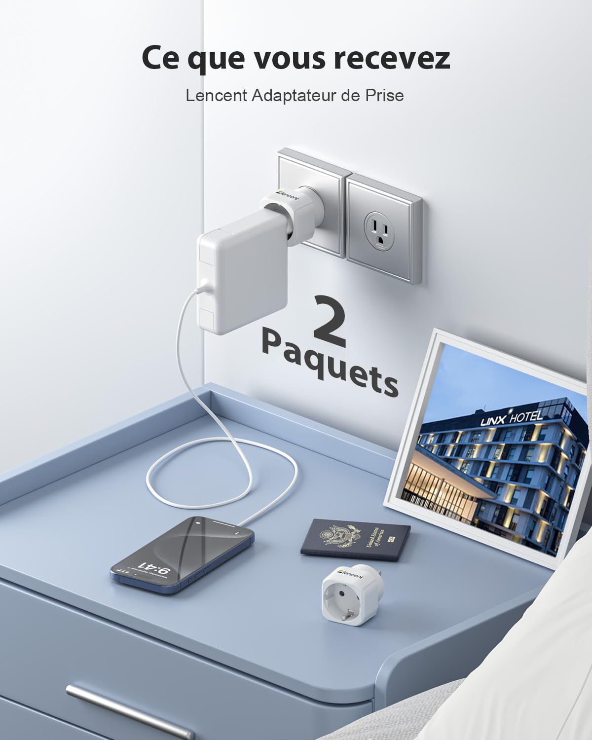 LENCENT Adaptateur Prise USA Voyage Canada Type B 2 Pièces