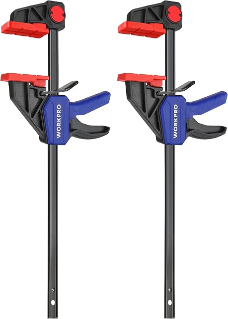 WORKPRO 12-Inch/300mm Heavy Duty Bar Clamps for Woodworking, 300LBS One-Handed Clamp/Spreader, Quick Release Clamps, Wood Clamps Set for Hand Wood Working, 2PC