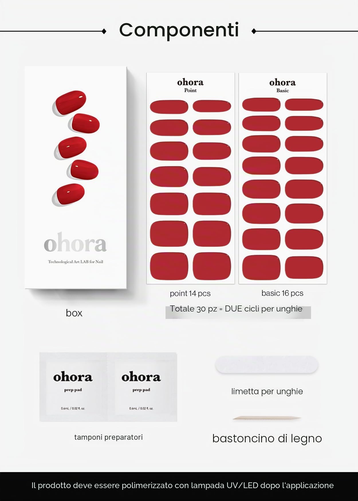 Ohora Sticker Unghie Gel Semi-Polimerizzato, 30 Unghie Gel Adesive Made in Corea, con Lima, Due Salviette Umide e Uno Stick in Legno per l'Applicazione