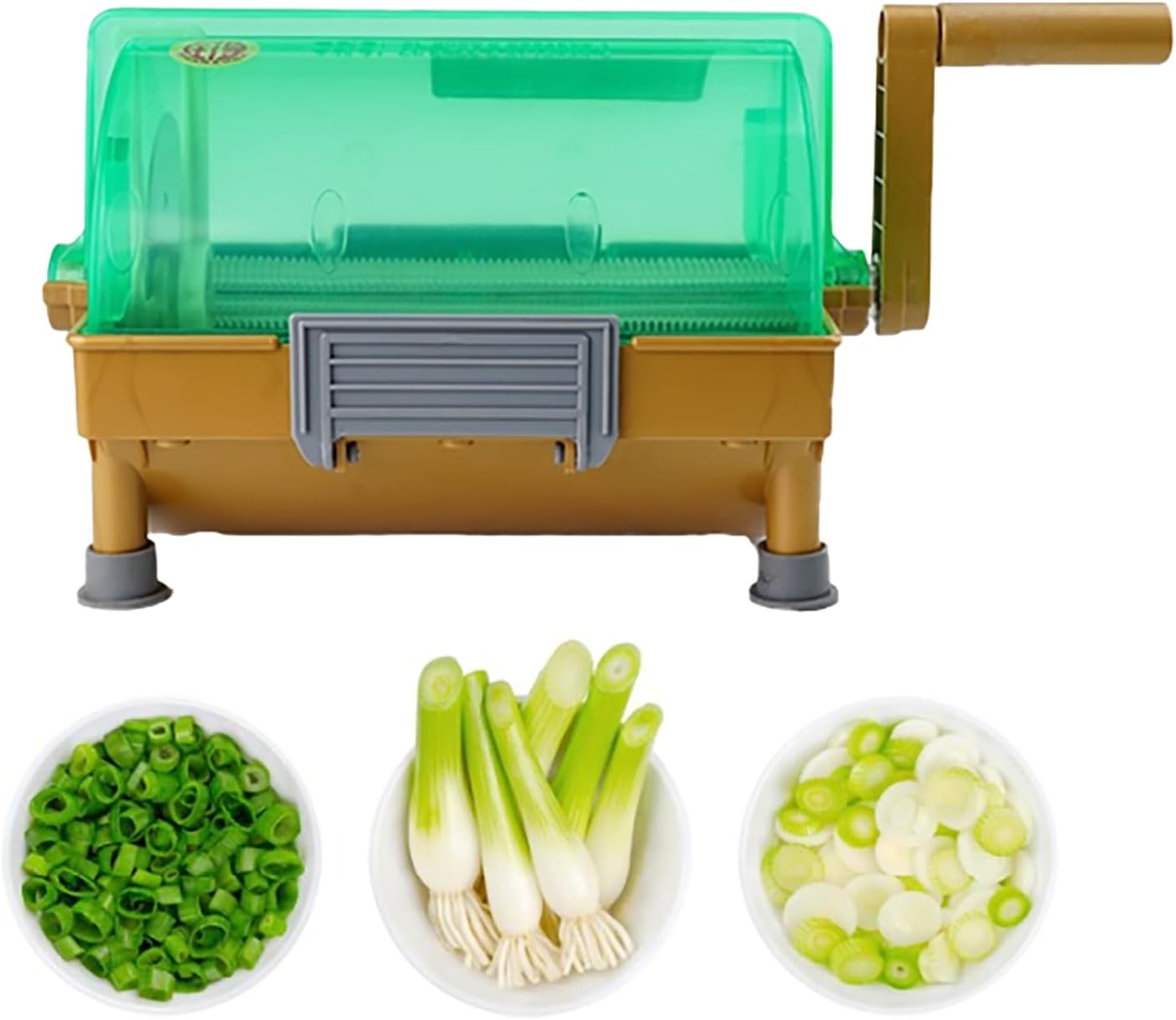 Commercial Green Onion Slicer, Hand Crank Scallion Cutter, Onion Shredder for Making 3mm Chopped Scallions Spring Onions Leeks Cilantro Garlic, Stainless Steel Blade