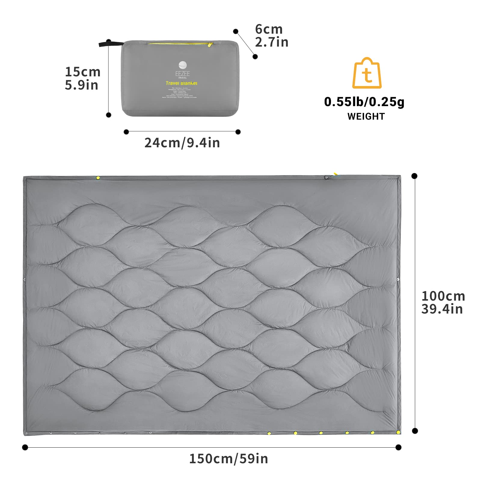 EEZEE Lightweight Backpacking Blanket Warm Camping Blanket Cold Weather Down Alternative Travel Blanket Compact Packable Camp Quilt Blanket Puffy for Stadium, Airplane, Festivals, Converts to A Poncho