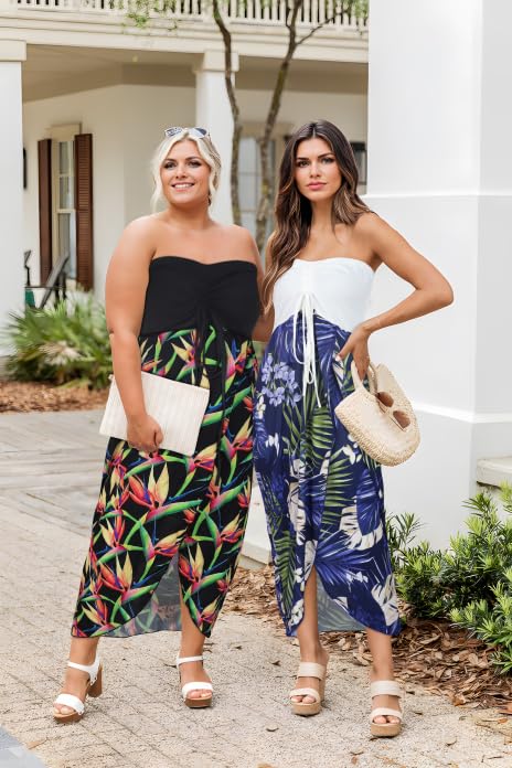 Image of Women's Beach Dress Summer Maxi Sundress Strapless Hawaiian Cover Ups Asymmetrical Wrap Dresses