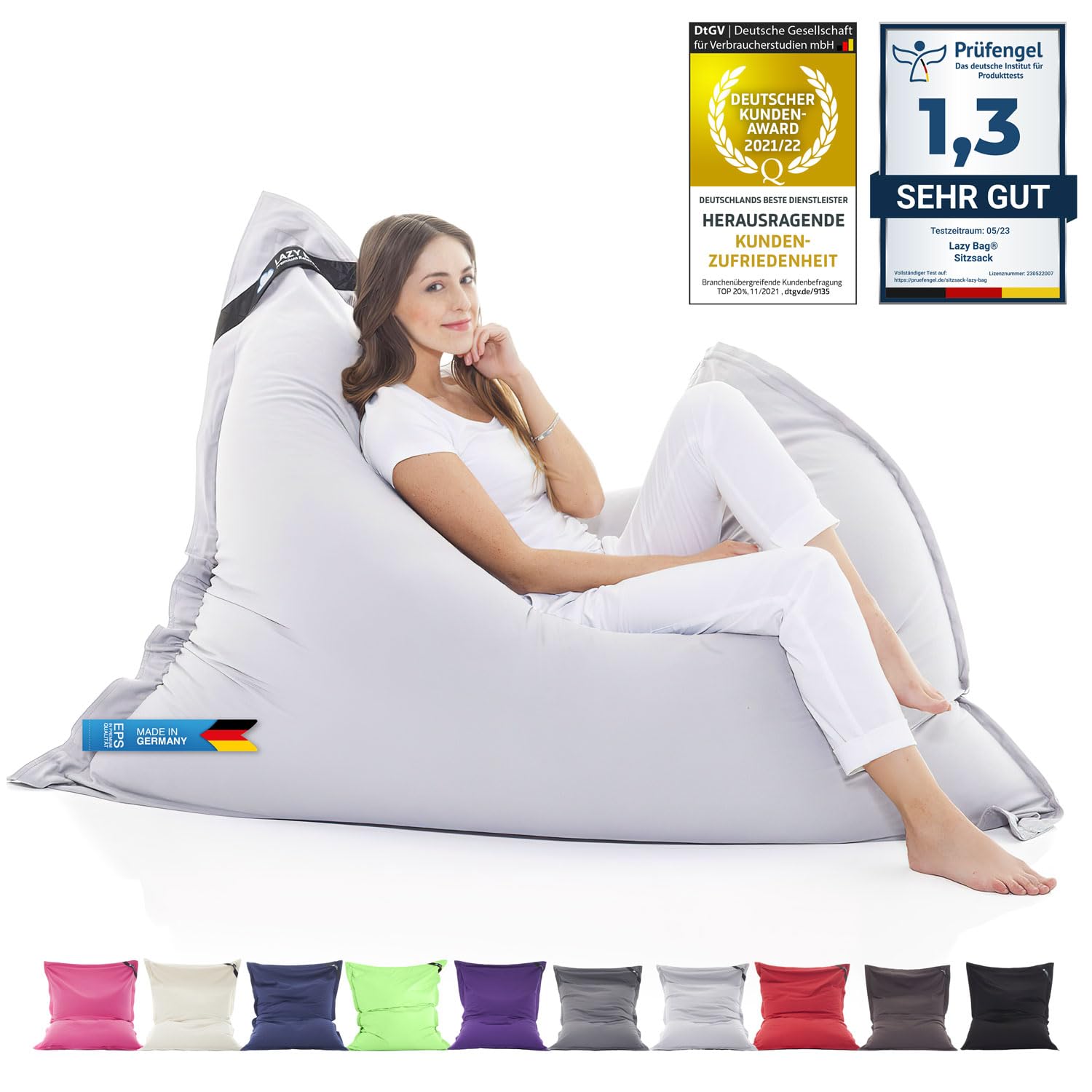 Lazy Bag Light Grey Giant Bean Bag Chair Xxl Indoor Living Room Bean Bag 400L Giant Beanbag Seat Cushion Chair For Children & Adults 180 X 140Cm