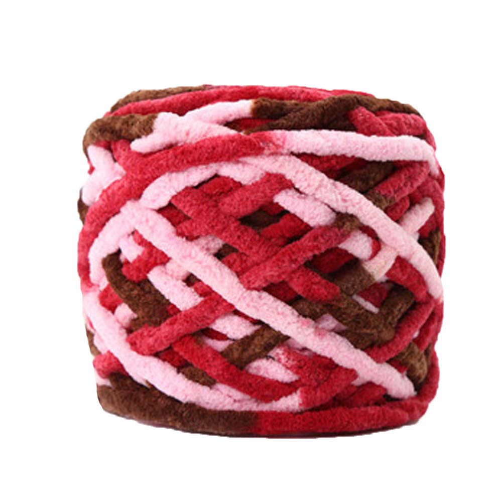 DIY Knit Chenille Yarn - Arm Knit, Fluffy Pink Coffee Shaggy Chenille Yarn for Crochet Bag, Pillow, Blanket, Hat - 200g