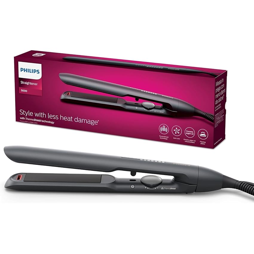 Piastra per capelli Philips serie 5000 con tecnologia termoprotettiva, Nero [modello BHS510/00]