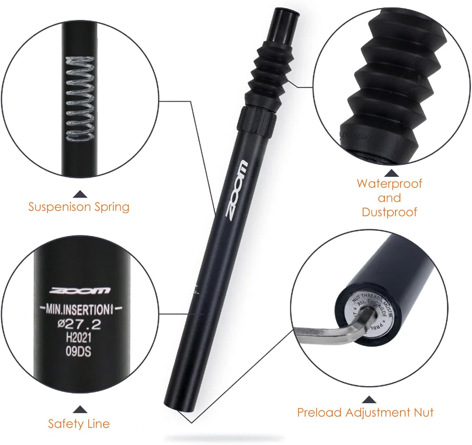 Bike Suspension Seat Post, 25.4 27.2 30.4 30.9 31.6mm, Bicycle Seatpost with Adjustable Absorber for MTB/e-Bike/BMX/Childrens Bike