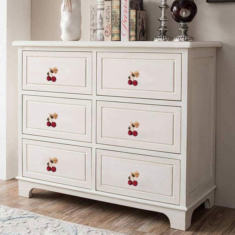 Cherry Knobs, Cherries Shaped Knob Pulls Decorative for Cabinets Drawers Dressers Wine Cabinets Wardrobe Doors Single Hole Furniture Knob Handle 4PCS (Red Cherry)