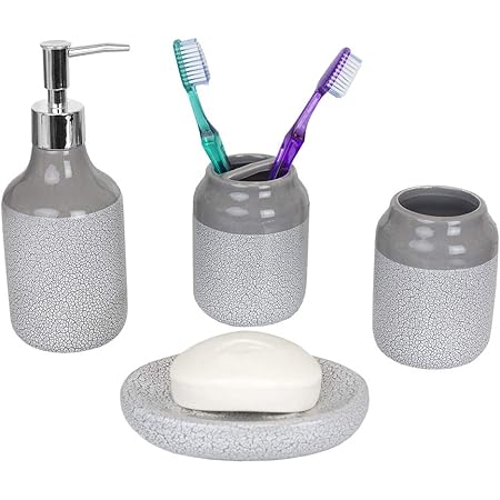 Amazon.com: WPM 4 Piece Ceramic Bathroom Accessories Set - Silver Grey ...