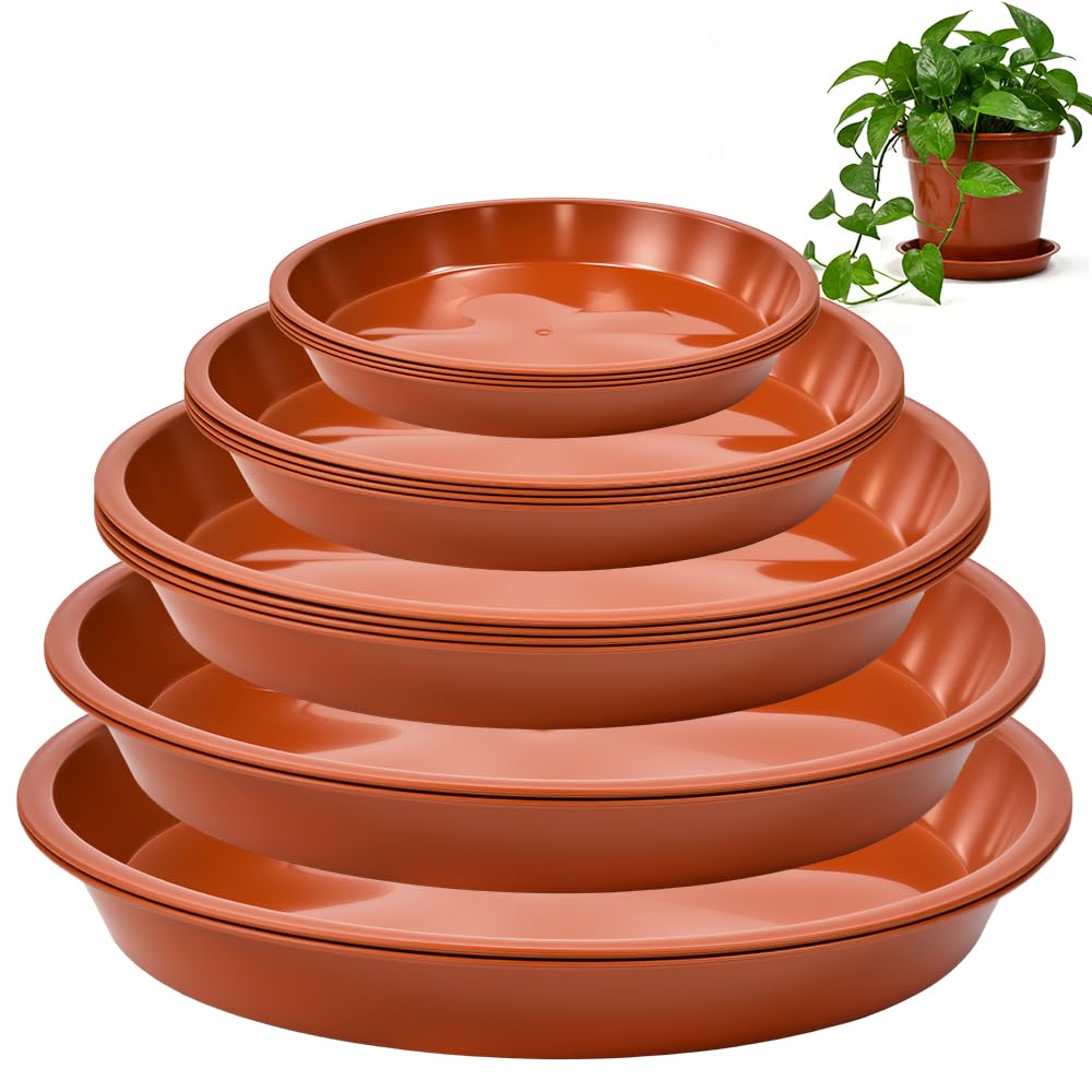 YBCCBY 16 Pack Plant Pot Saucers 16/20/24/28/32cm, Plant Saucers for Pots Brown Plastic Plants Pot Trays Round Flower Pot Saucer Garden Saucer Flower Pots Drip Tray for Indoor and Outdoor
