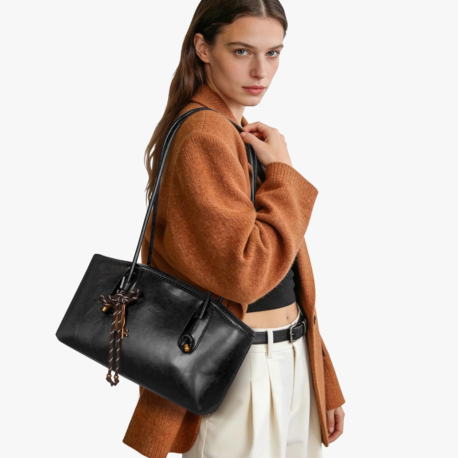 Vintage Shoulder Bags for Women Brown Purse Fall Hobo Handbag Faux Leather Shoulder Purse with Cute Pendant
